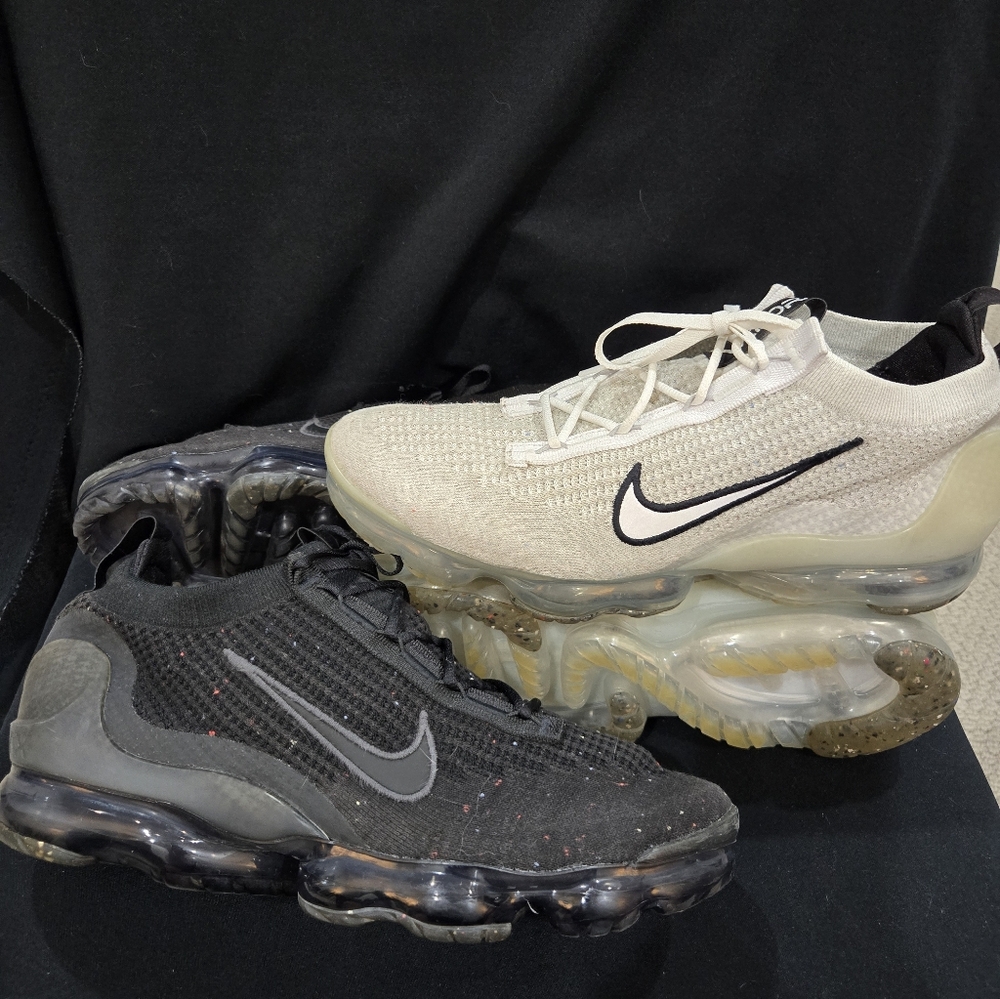 Nike VaporMax Black and Cream Athletic Shoes 2 Pairs